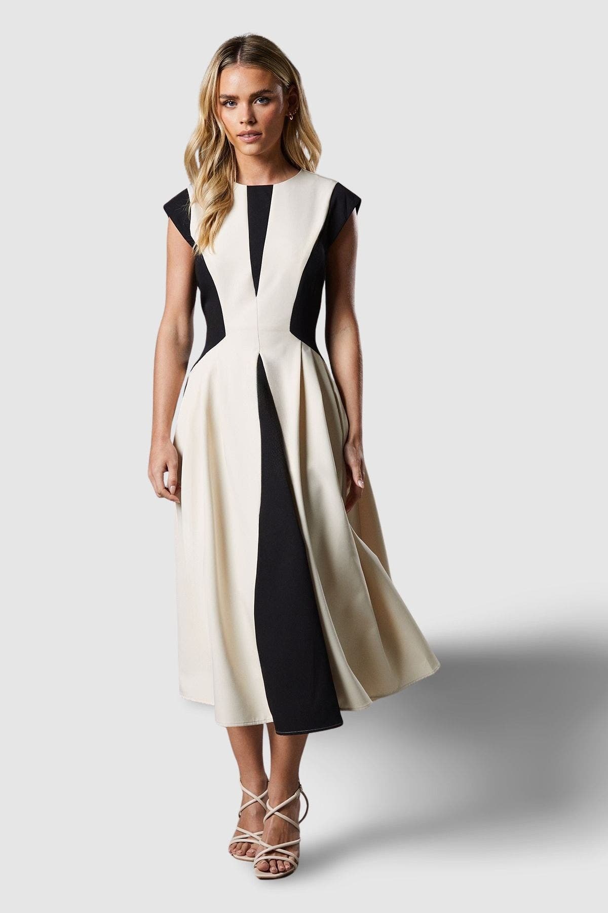 Coast Petite Crepe Colour Block Midi Dress In Gray