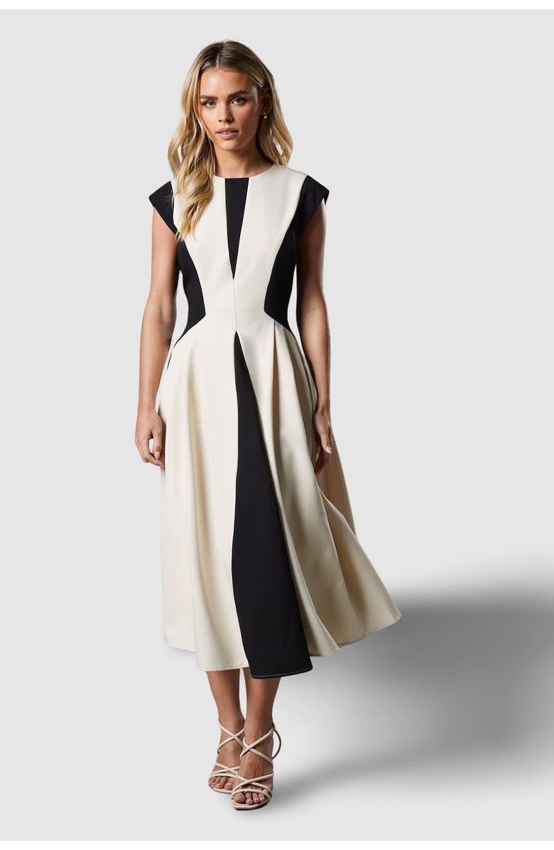 Coast Petite Crepe Colour Block Midi Dress, Main, color, Mono
