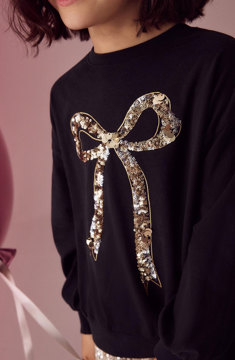 NEXT Kids' Sequin Bow Long Sleeve Cotton Graphic T-Shirt, Alternate, color, 