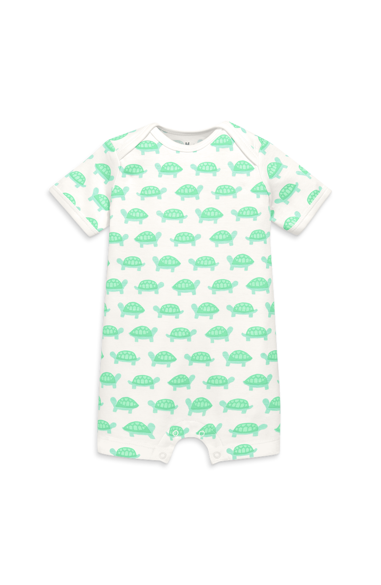 Primary Organic Animal Friends Babysuit Shortie, Main, color, Clover Baby Turtles