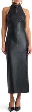 Bardot Gina Faux Leather Halter Midi Dress