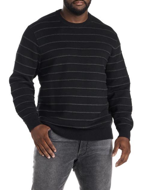 Big & Tall Textured Stripe Crewneck Sweater