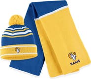 WEAR by Erin Andrews Women's WEAR by Erin Andrews Royal Los Angeles Rams Colorblock Cuffed Knit Hat with Pom and Scarf Set