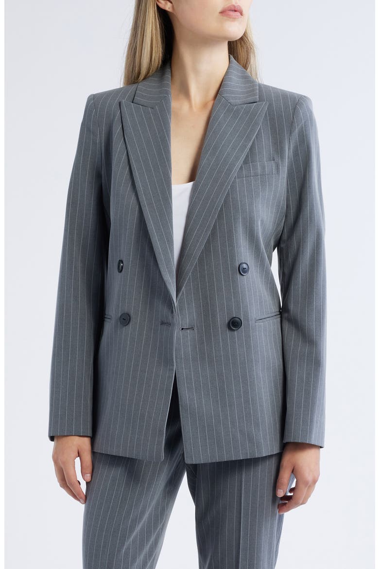 Pinstripe Double Breasted Blazer, Main, color, GREY IVORY