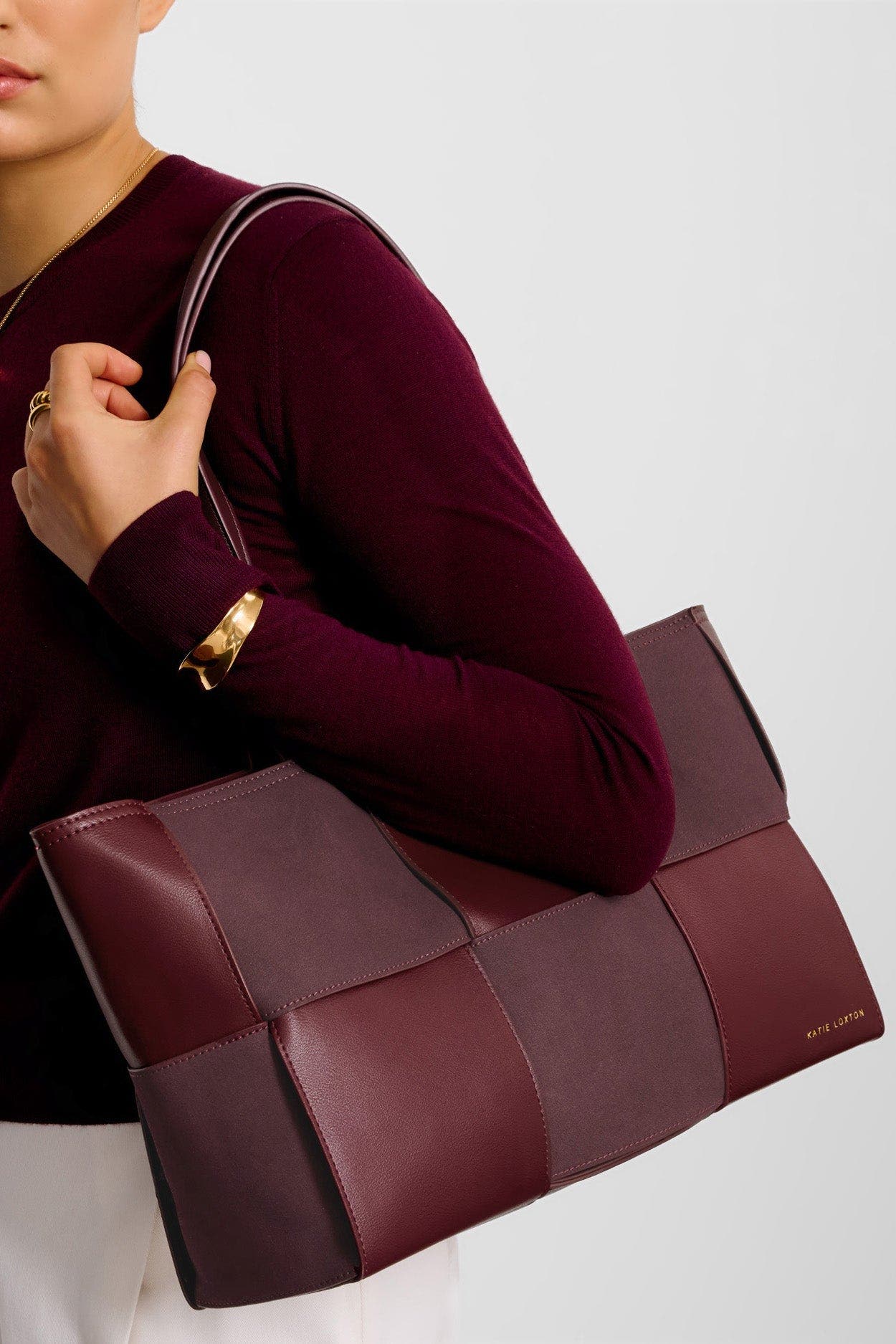 Katie Loxton Taya Hand Woven Suedette Tote Bag in Cherry, Alternate, color, Cherry