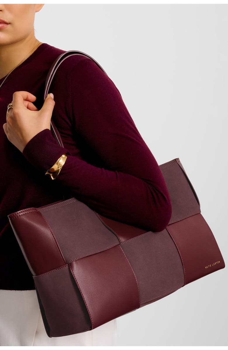 Katie Loxton Taya Hand Woven Suedette Tote Bag in Cherry, Alternate, color, Cherry