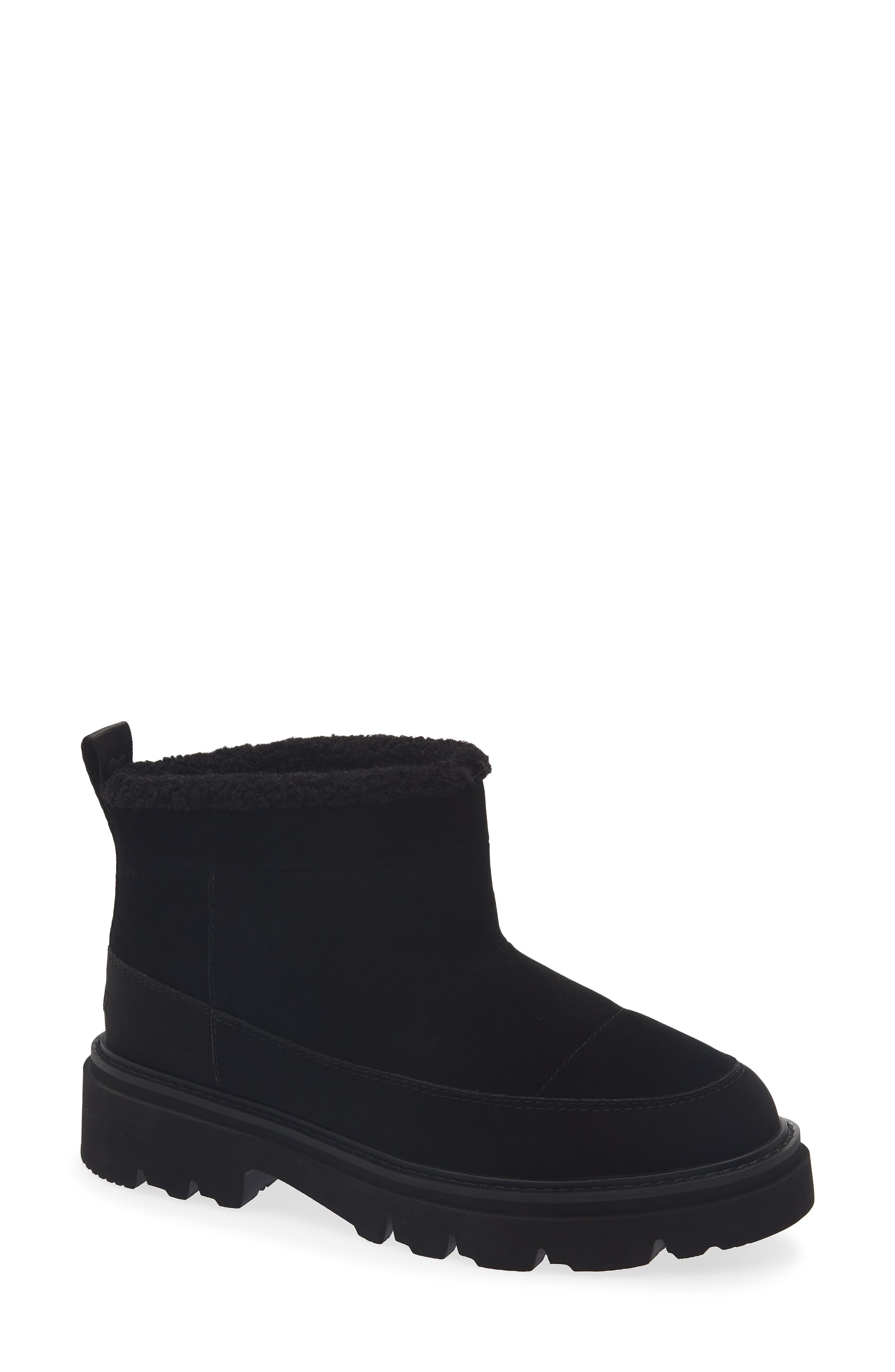 Aura Mini Leather Bootie, Main, color, BLACK