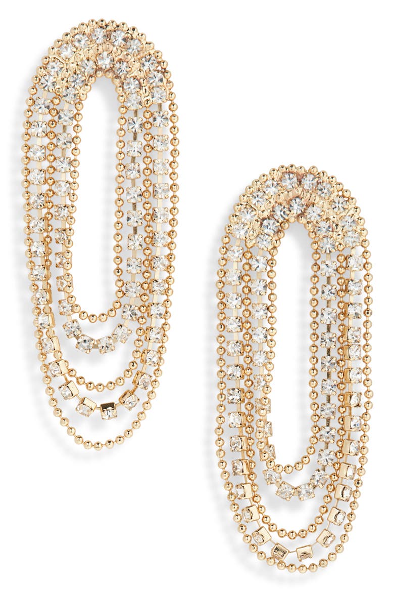 Crystal ChainFringe Earrings, Main, color, CLEAR- GOLD