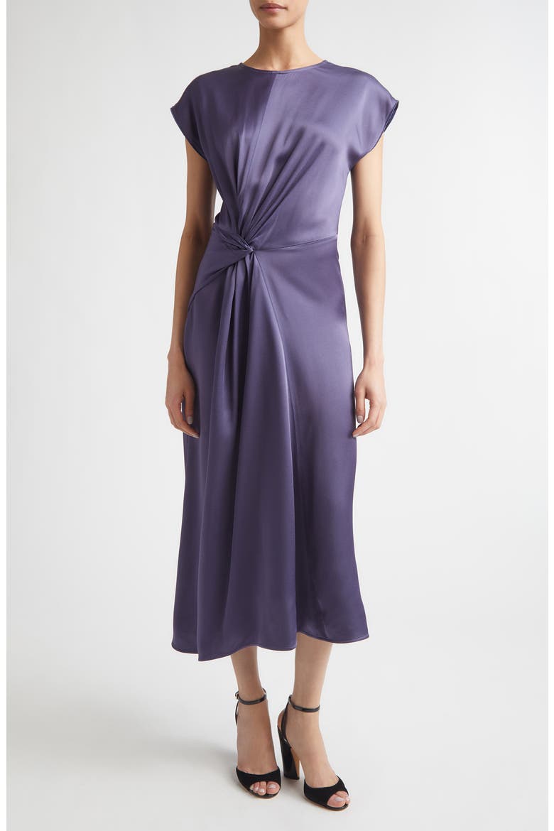 Aria Twist Waist Asymmetric Midi Dress, Main, color, ECLIPSE