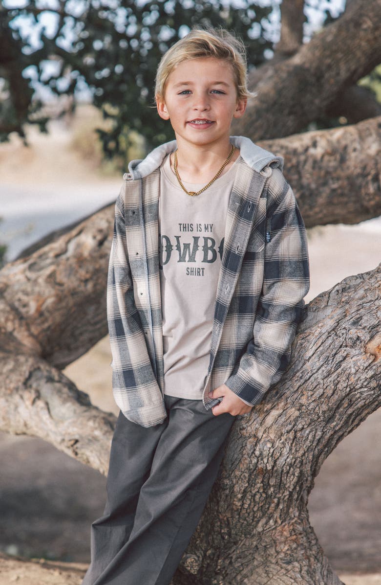 Feather 4 Arrow Kids' Upland Plaid Hooded Button-Up Flannel Shirt, Alternate, color, Black