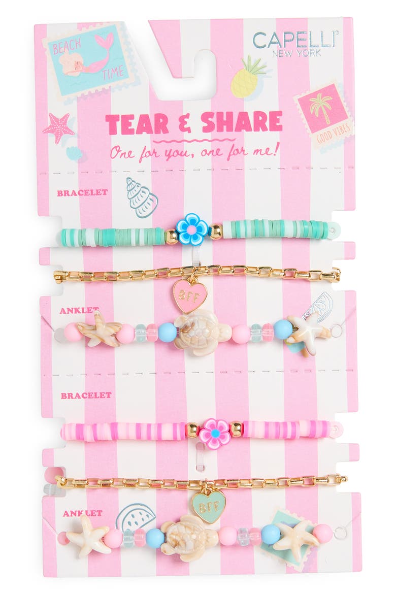 Kids' Tear & Share 6-Pack Assorted Best Friends Anklet & Bracelet Set, Main, color, PINK MULTI