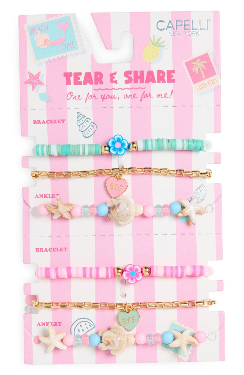 Capelli New York Kids' Tear & Share 6-Pack Assorted Best Friends Anklet & Bracelet Set, Main, color, Pink Multi
