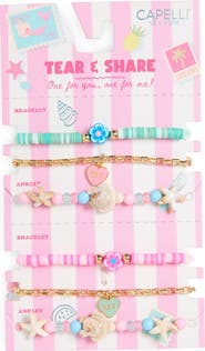 Capelli New York Kids' Tear & Share 6-Pack Assorted Best Friends Anklet & Bracelet Set