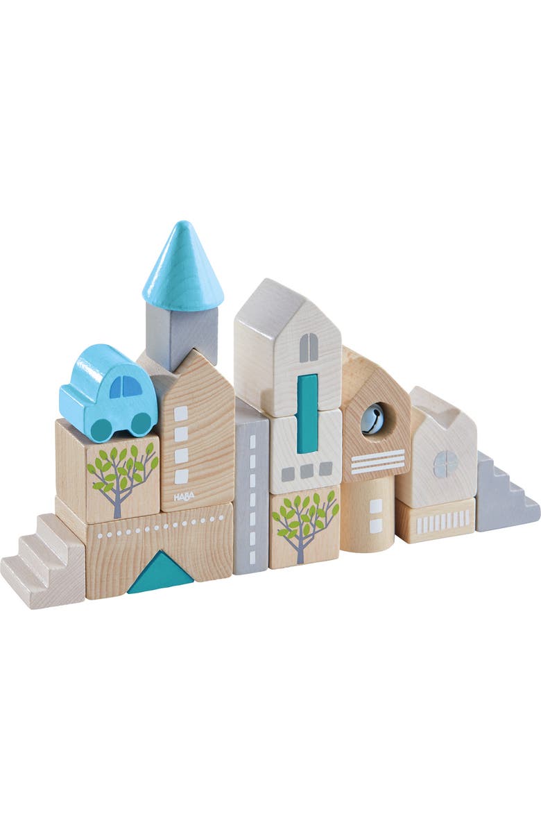 HABA Wooden Building Blocks Bad Rodach 18-Piece Set, Beech Wood Stacking Blocks for Ages 18 months and up. Made in Germany., Main, color, Multi