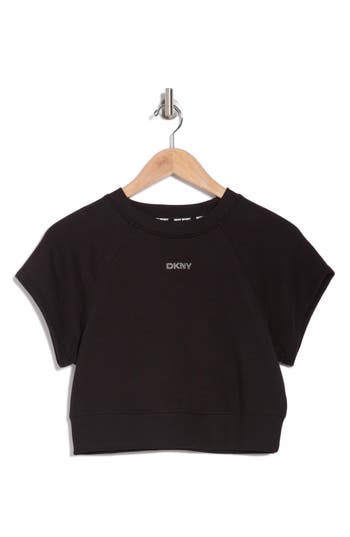 Dkny Mini Stud Logo Raglan Pullover Top In Black