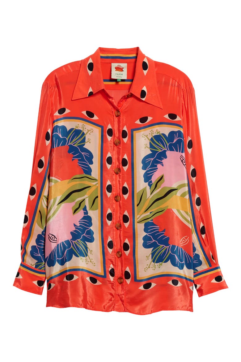 Surreal Scarf Print Button-Up Shirt, Alternate, color, SAND