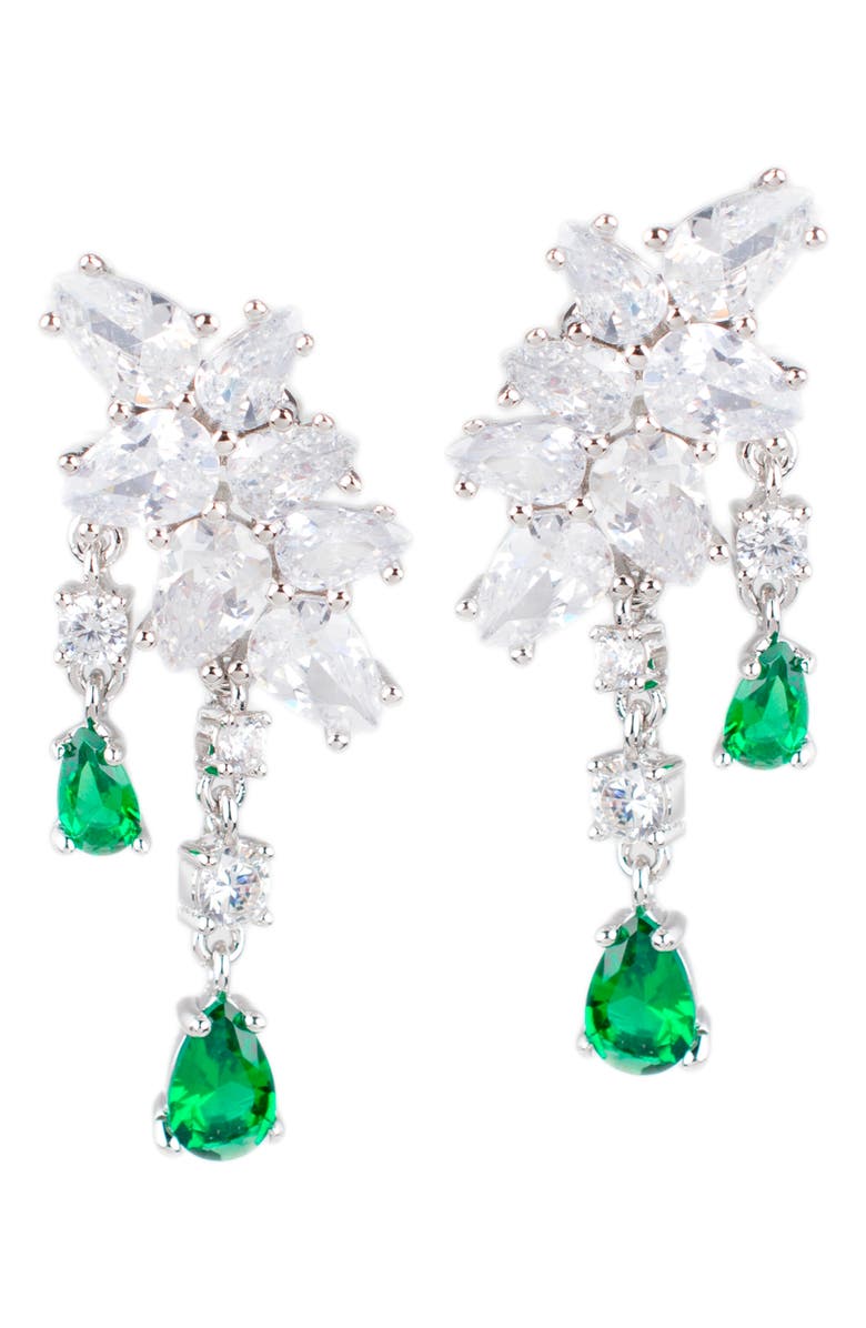 CZ by Kenneth Jay Lane Mixed Cubic Zirconia Cluster Double Drop Earrings, Main, color,