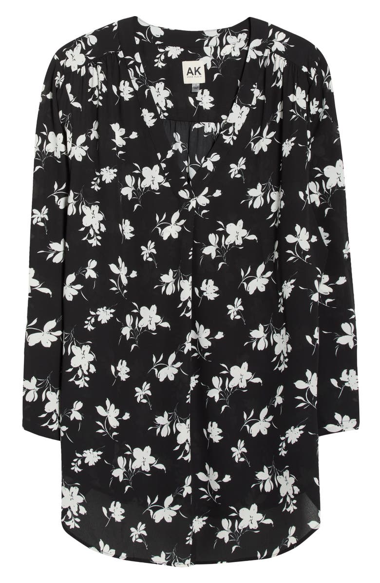 AK ANNE KLEIN V-neck Roll Tab Top, Main, color, Anne Black / White Dove