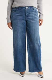 Wit & Wisdom Sam High Waist Faux Pearl Detail Wide Leg Jeans