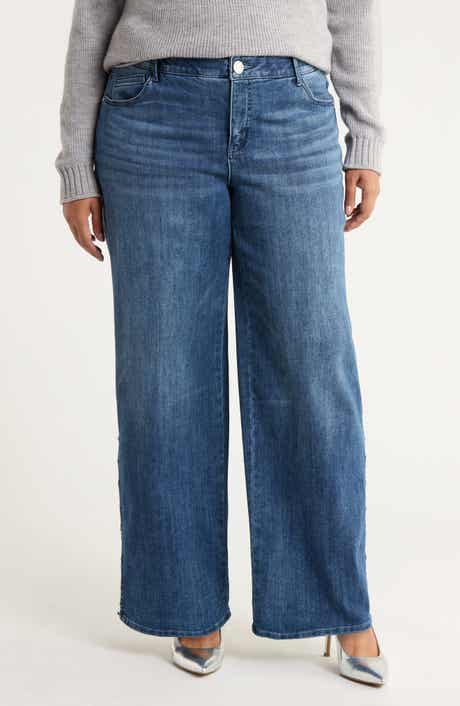 Wit & Wisdom Sam High Waist Faux Pearl Detail Wide Leg Jeans