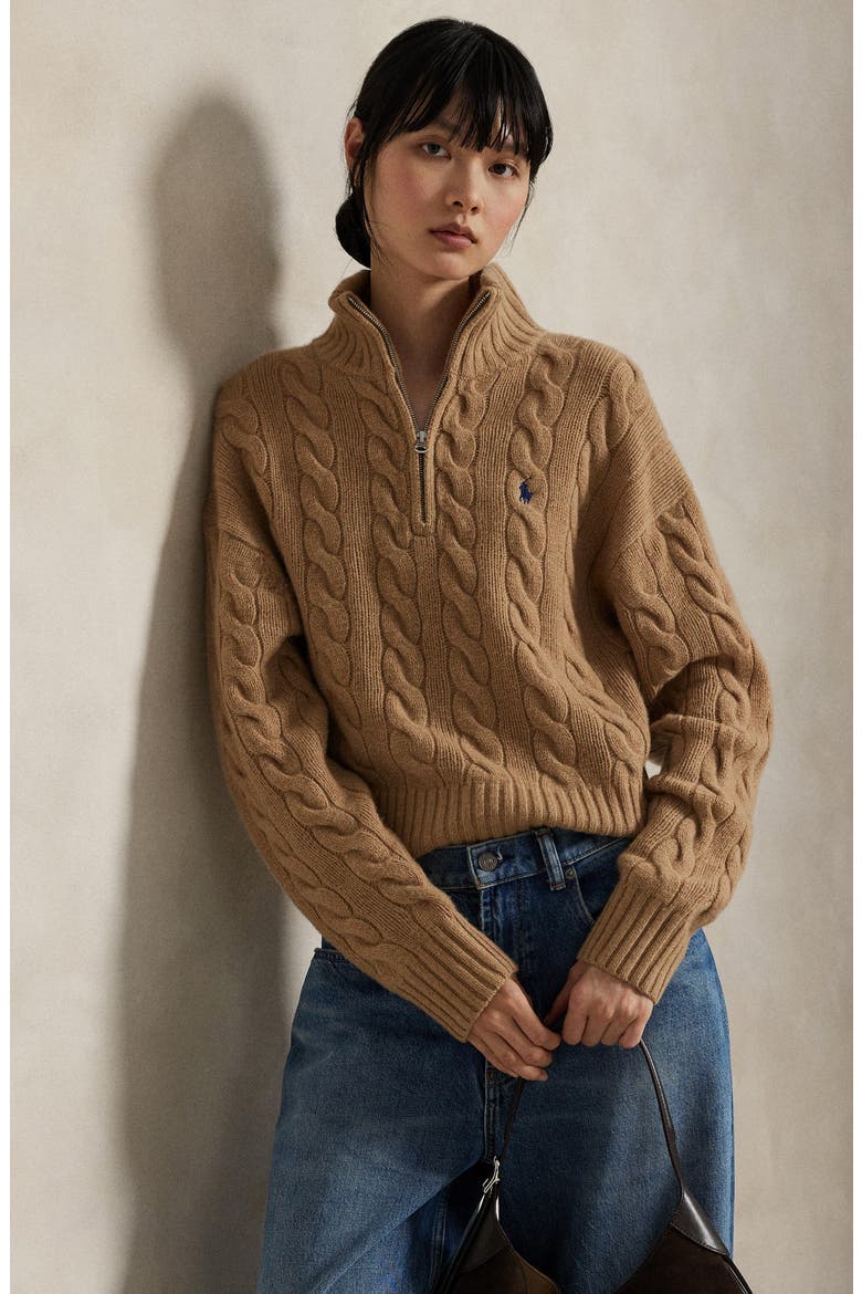 Wool & Cashmere Half Zip Pullover, Alternate, color, CL CAM MEL