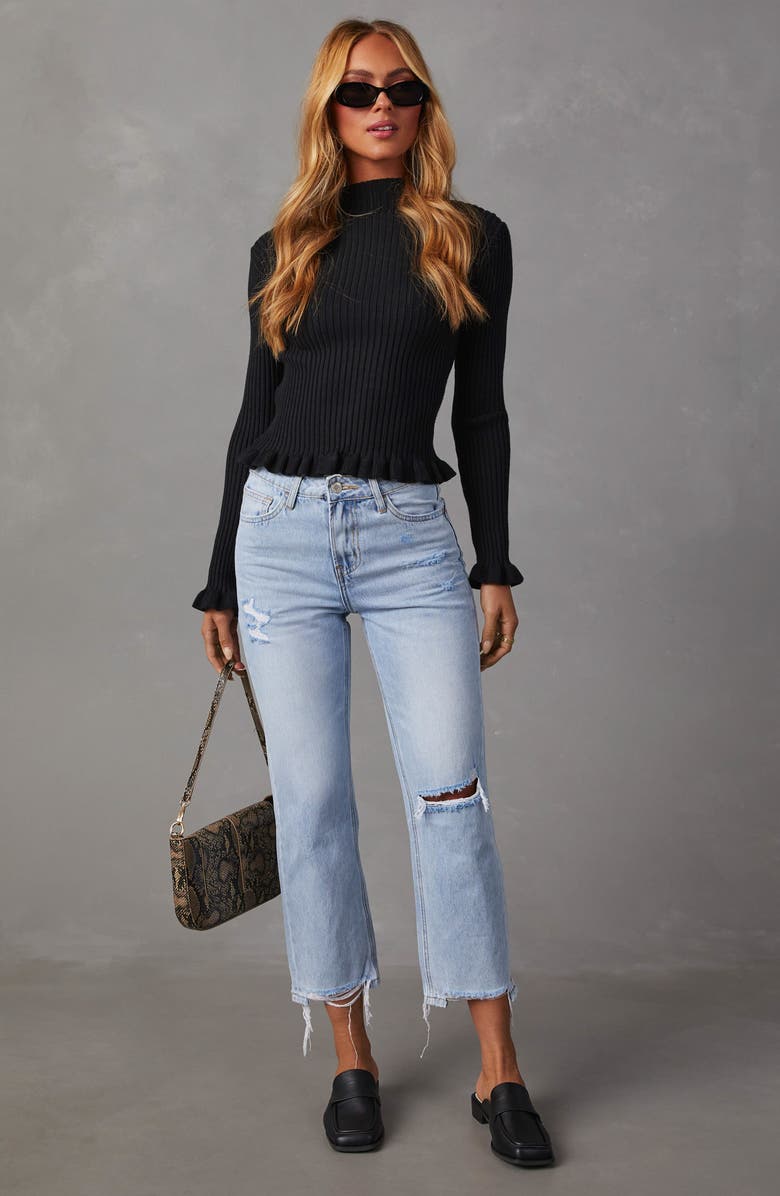 VICI Collection Bevelle Rib Ruffle Accent Mock Neck Sweater, Alternate, color,