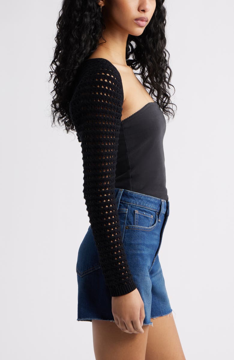 BP. Openwork Sweater Shrug, Alternate, color, Black