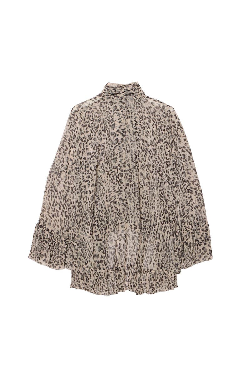 Leopard Print Ruffle Blouse, Alternate, color, Camel