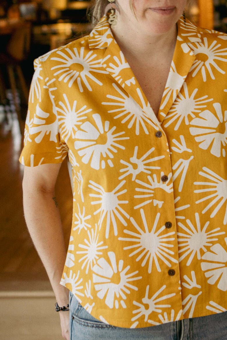 Mila Cropped Shirt, Alternate, color, Solar Bloom