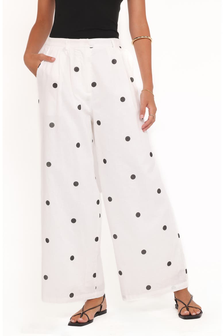 Valora Dot Wide Leg Cotton & Linen Pants, Main, color, WHITE BLACK POLKA DOT