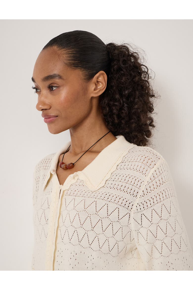 Pointelle Cotton Cardigan, Alternate, color, Stone White