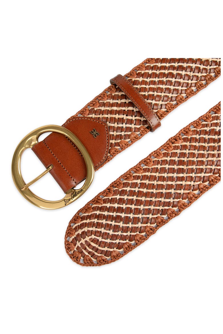 Woven Leather Belt, Alternate, color, BROWN