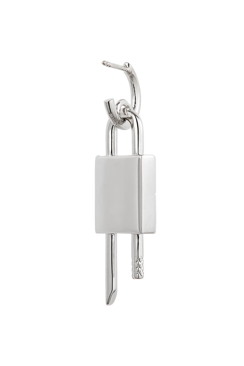 Men's Lock Hoop Earring, Alternate, color, SILVERY