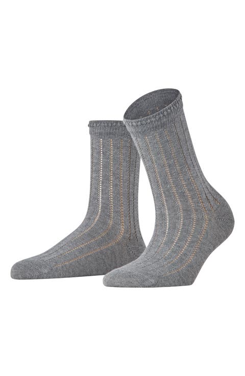 Eyelet Cotton Blend Crew Socks