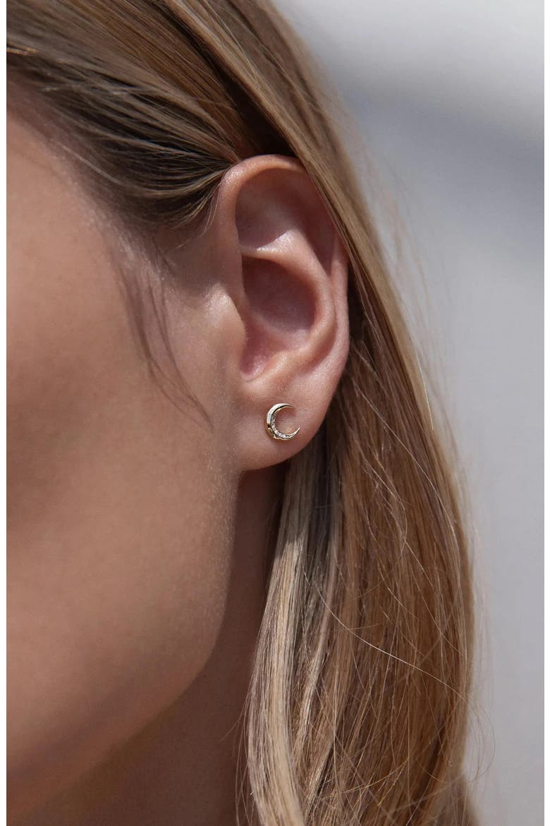 Diamond Moon Stud Earrings, Alternate, color, 14K YELLOW GOLD