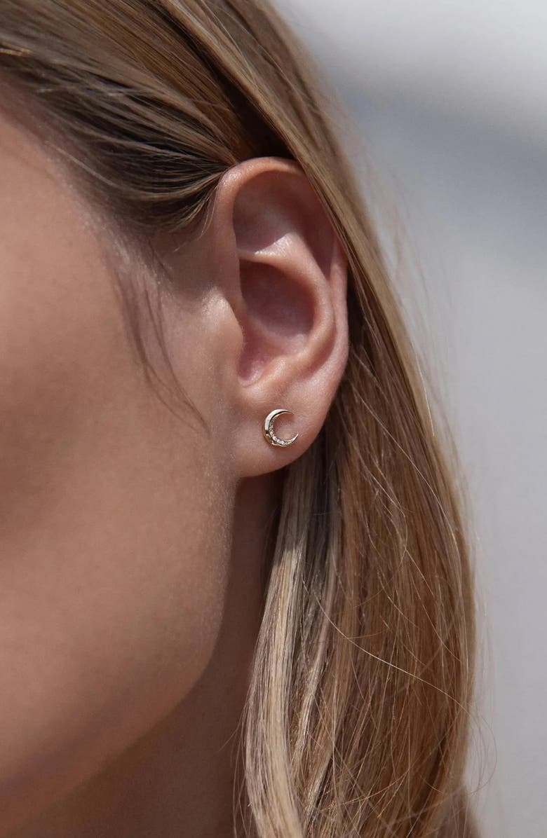 Awe Inspired Diamond Moon Stud Earrings, Alternate, color, 14K Yellow Gold