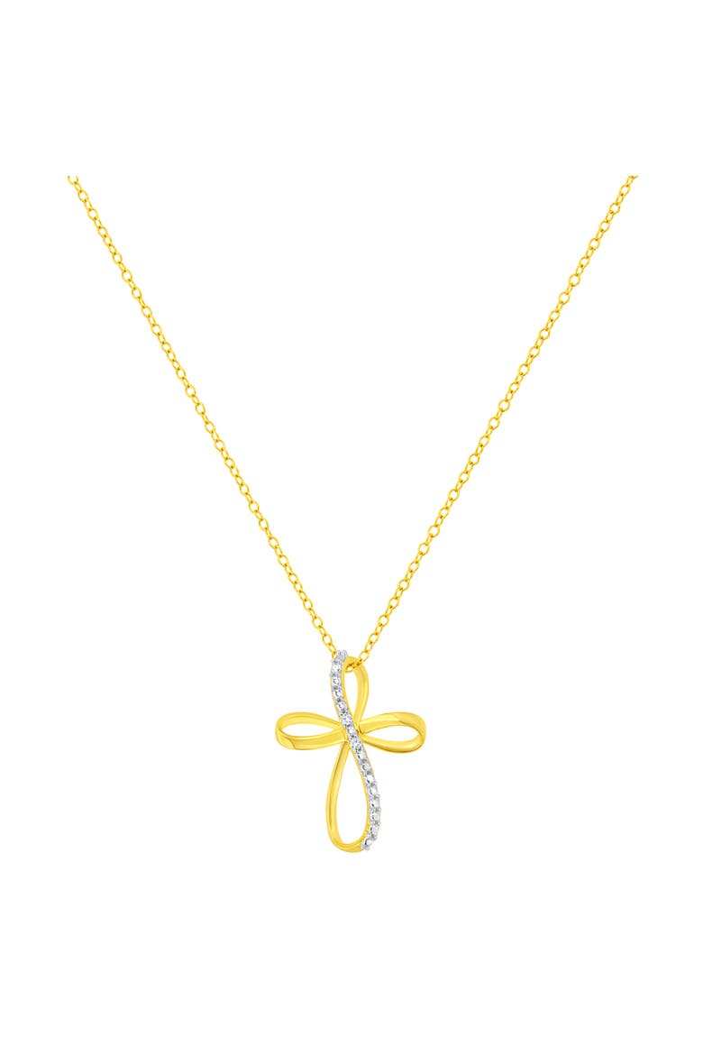 .925 Sterling Silver Diamond Accent Cross Ribbon 18" Pendant Necklace, Alternate, color, Yellow
