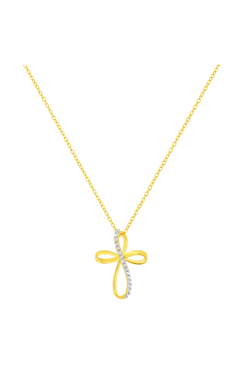 Haus of Brilliance .925 Sterling Silver Diamond Accent Cross Ribbon 18" Pendant Necklace, Alternate, color, Yellow