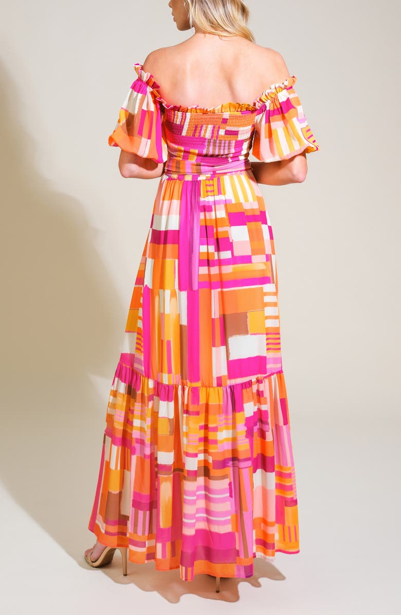 FLYING TOMATO Off the Shoulder Puff Sleeve Maxi Dress, Alternate, color, Rust Berry