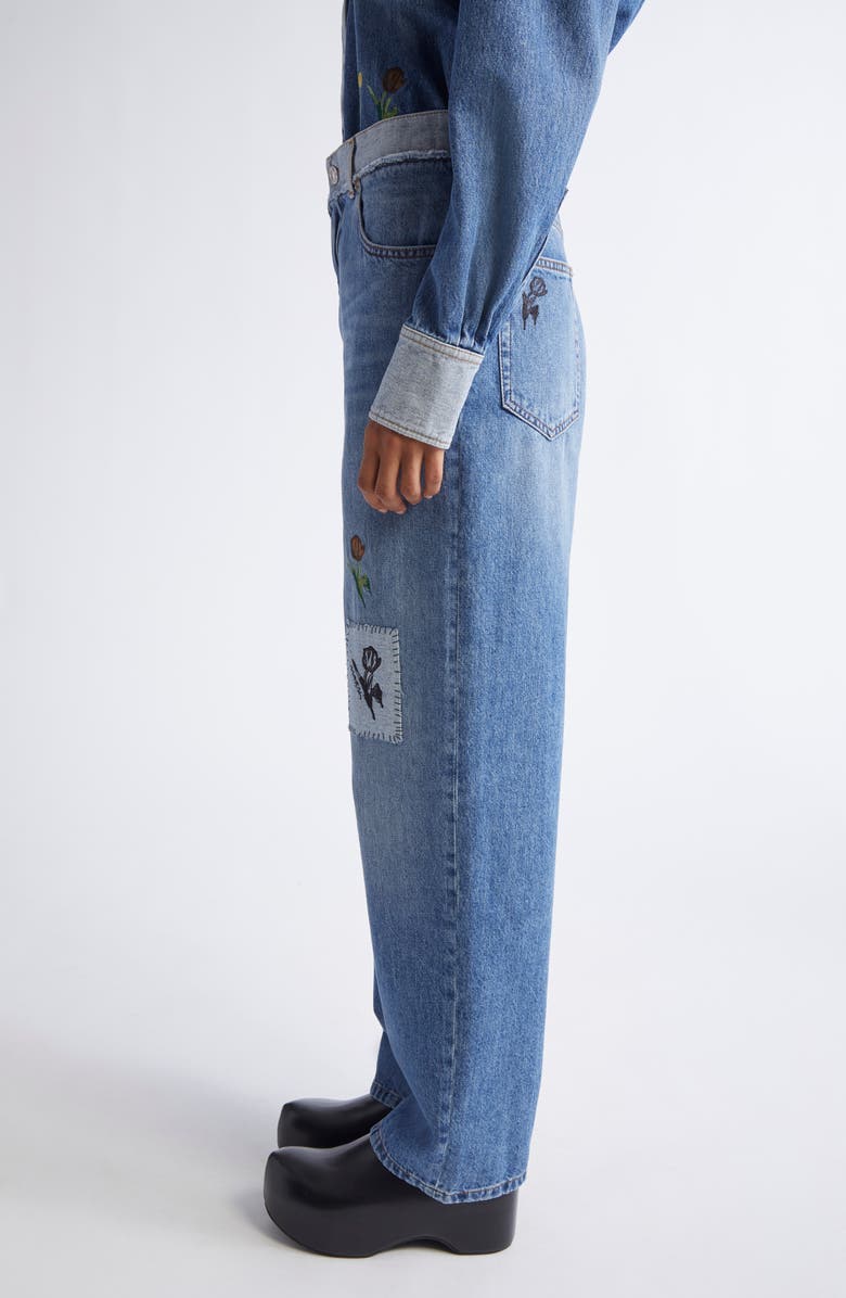 Marni Embroidered Spliced Jeans, Alternate, color, Azure
