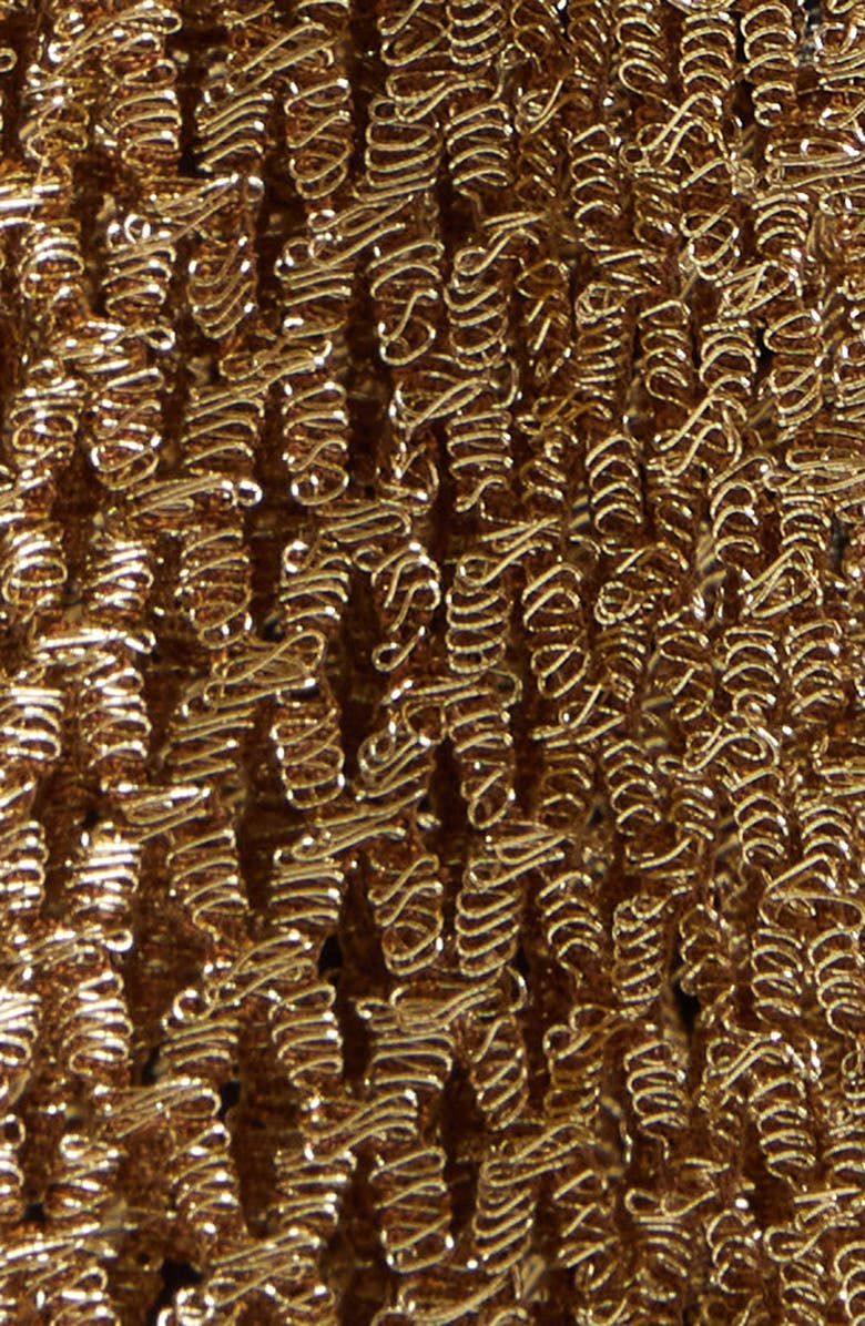 Bode Beaded Fringe Sheer Lamé Lace Maxi Dress, Alternate, color, 