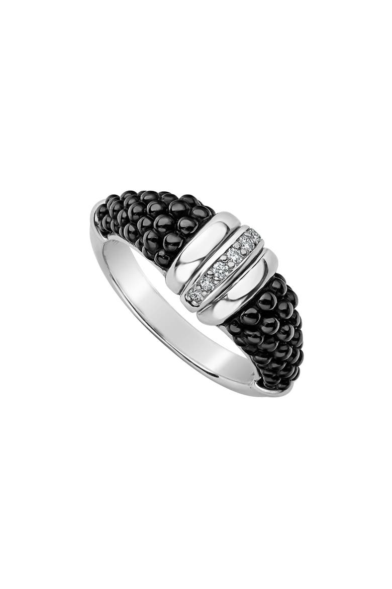 Black Caviar Diamond Tapered Ring, Main, color, SILVER/ BLACK