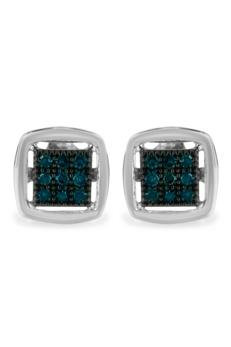 Silver Rose Blue Diamond Square Stud Earring, Main, color, White