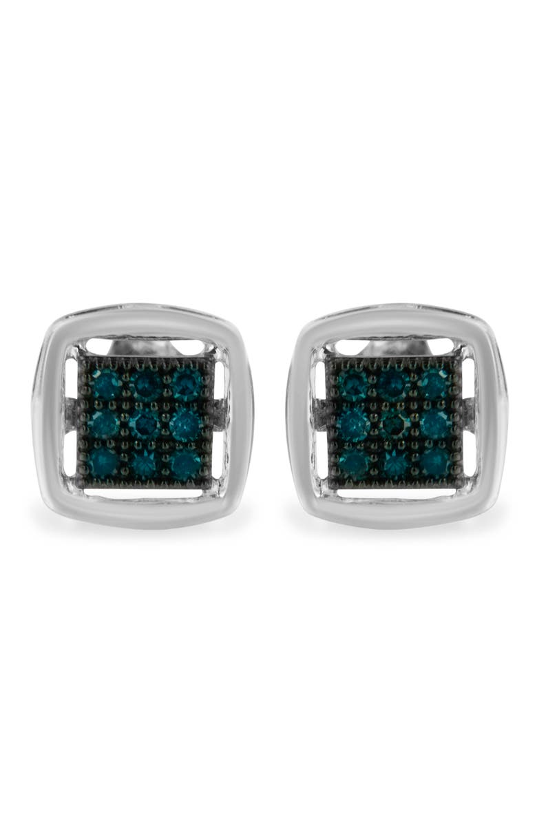 Haus of Brilliance Silver Rose Blue Diamond Square Stud Earring, Main, color, White