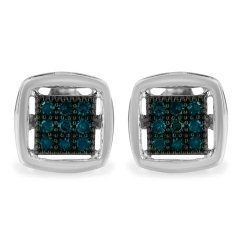Silver Rose Blue Diamond Square Stud Earring