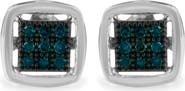 Haus of Brilliance Silver Rose Blue Diamond Square Stud Earring
