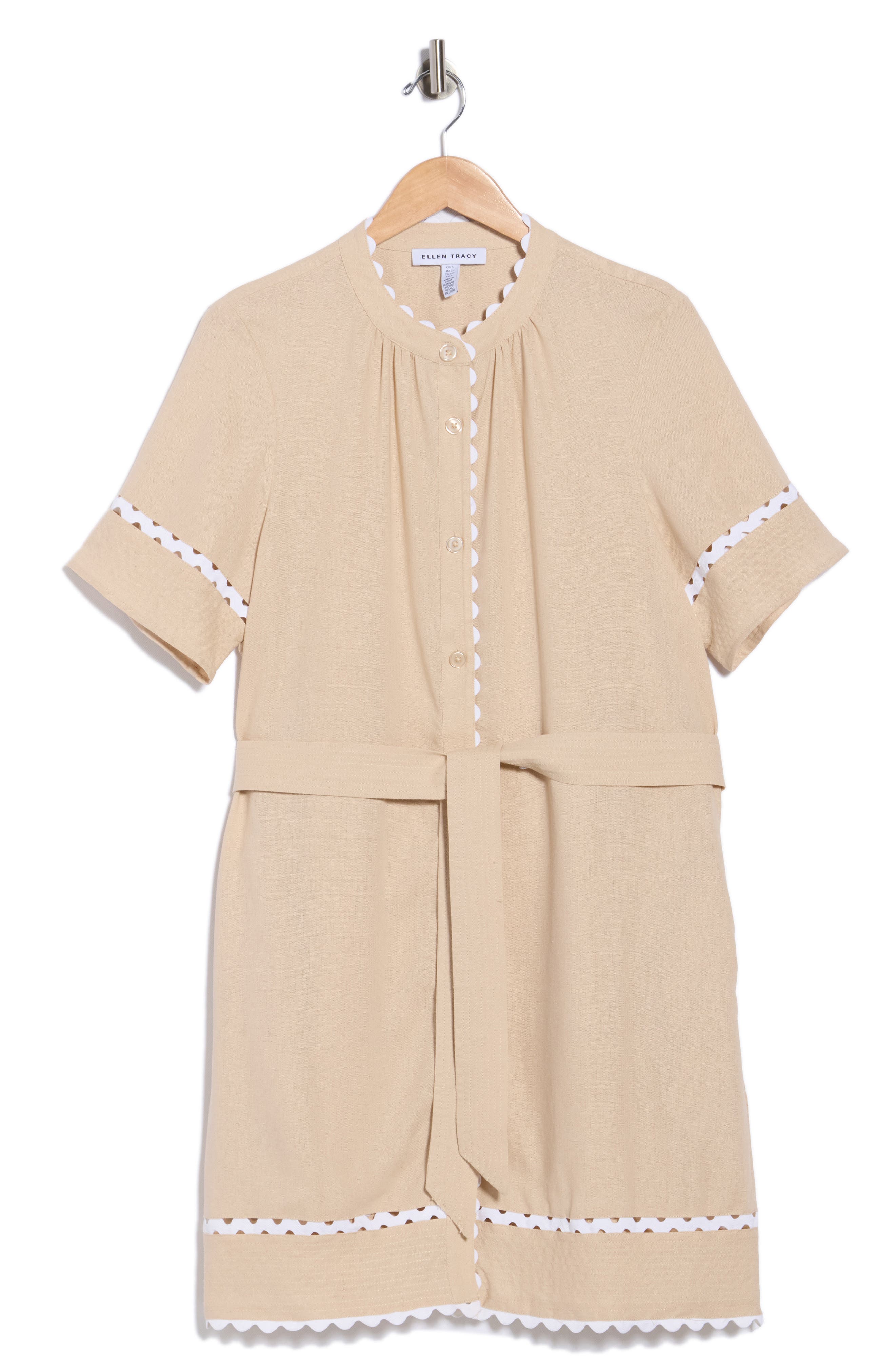 Ellen Tracy Rickrack Trim Short Sleeve Shirtdress