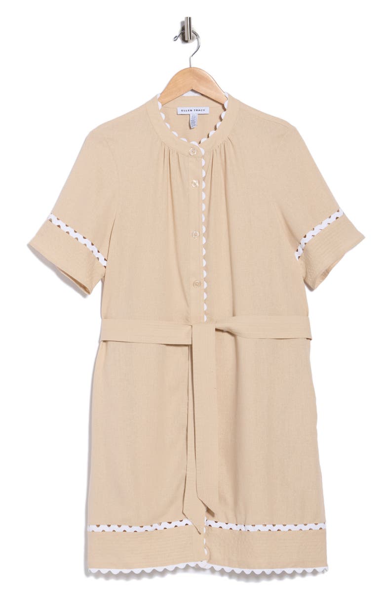Ellen Tracy Rickrack Trim Short Sleeve Shirtdress, Main, color, Linen