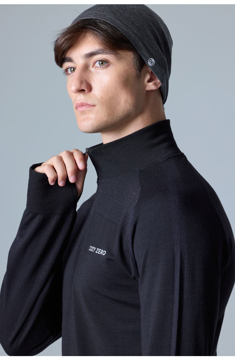 COZY ZERO Tech Merino Classic Fit Half Zip Long Sleeve Base Layer, Alternate, color, Black