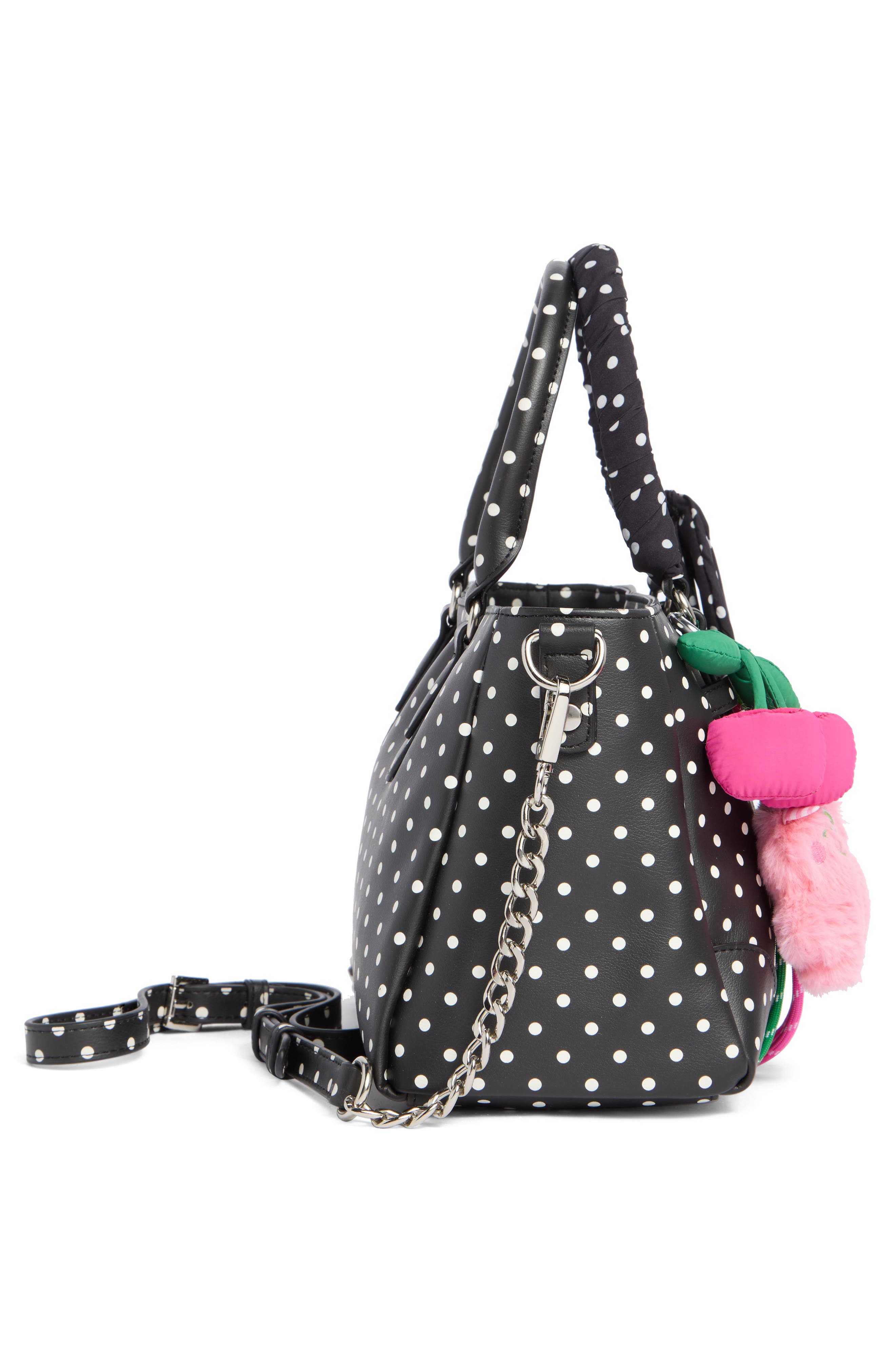 Madden Girl Charm Polka Dot Satchel Bag, Alternate, color, Black Polka Dots